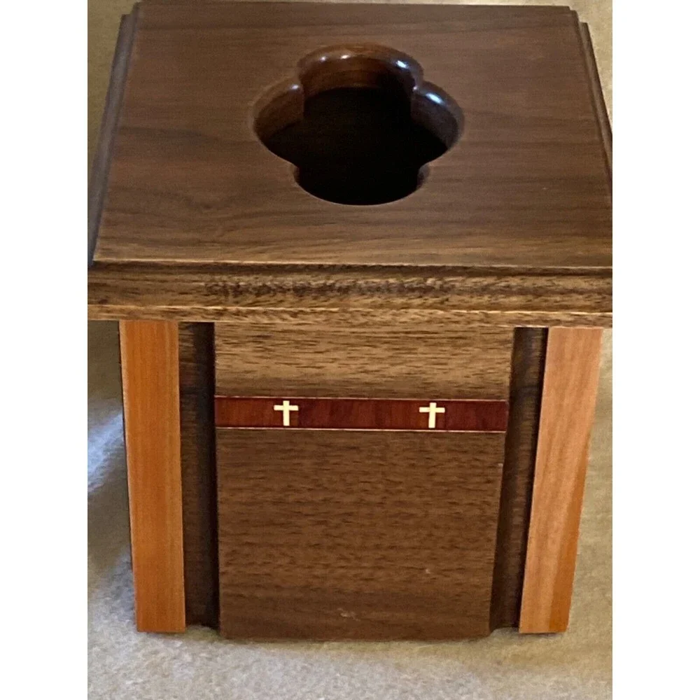 Solid Dark Wood Tissue Box with Cross Inlay